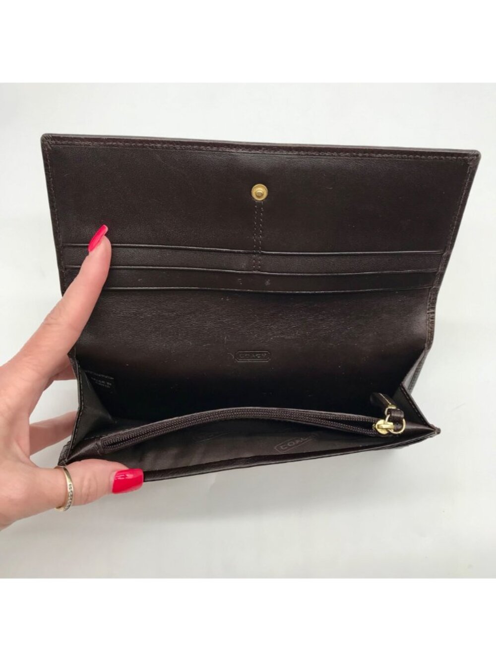 Coach Brown Canvas And Leather Monogram Trifold Wallet - Picture 10 of 12